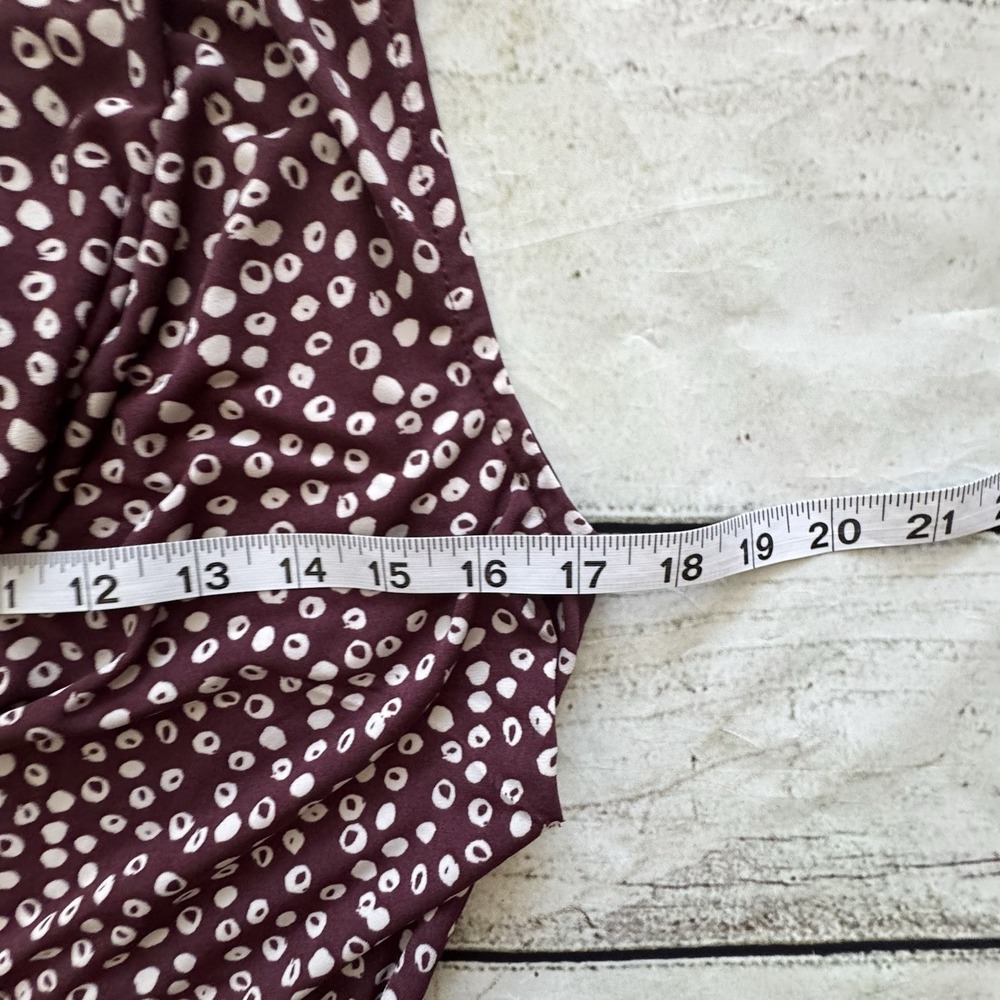 LOFT Petite Medium MP Burgundy Abstract Dot Cowl Neck Tie Waist Dress - Picture 11 of 15